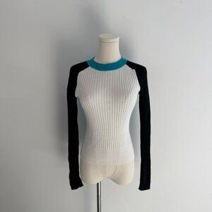 Rag Bone Colorblock Ribbed  Knit Sweater | Black/White/Teal | Women’s Size XS